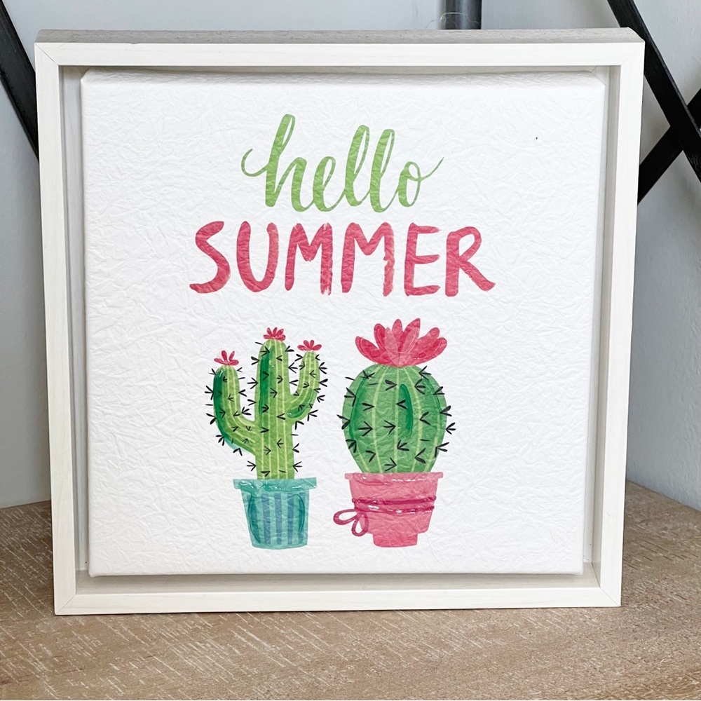 Room & Retreat Hello Summer Cactus Succulent Box Sign Wall Art